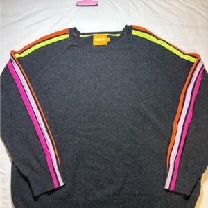 Women's Gray Sweater with Colorful Stripes